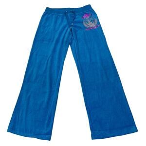 NWT Juicy Couture XL Vintage Y2K Blue Terry Cloth Logo Track Pants  Wide Leg Low